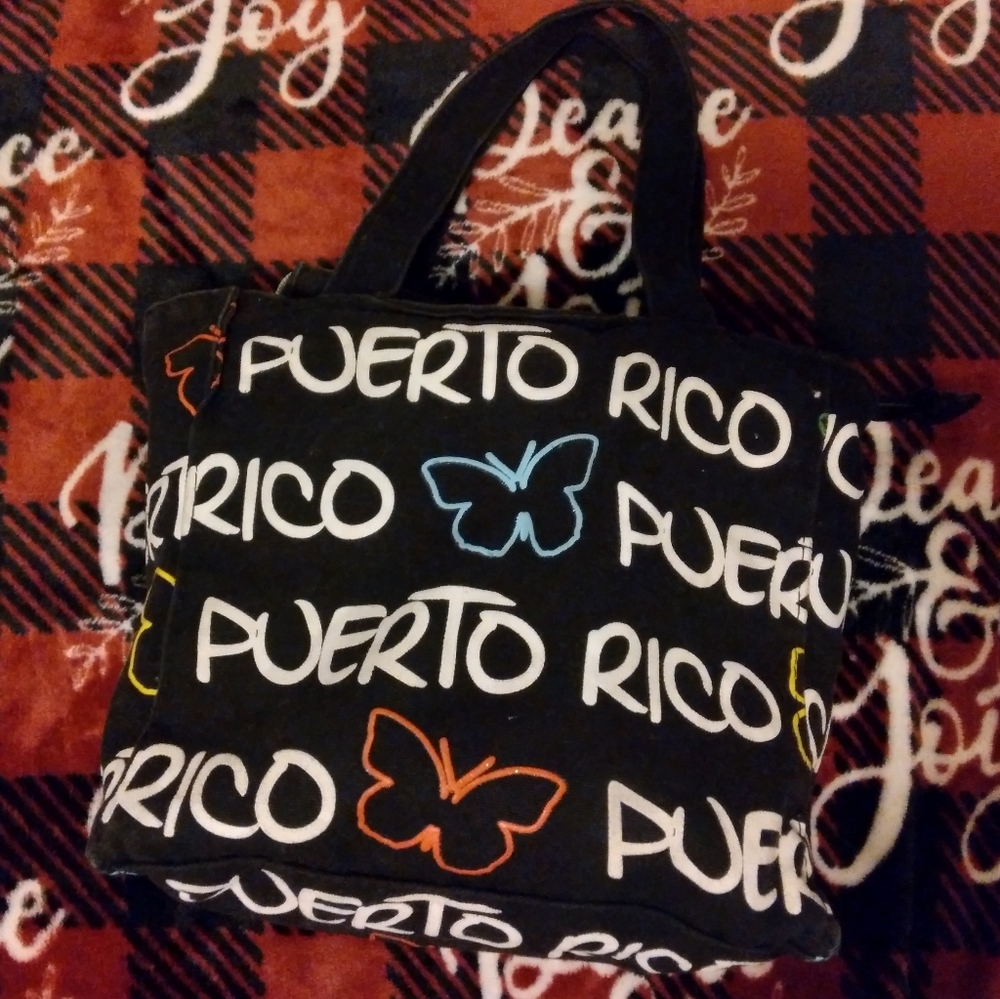 Black hand bag with Butterflies & Puerto Rico on it